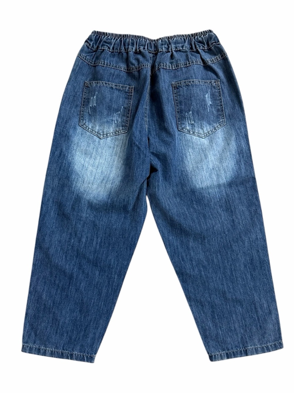 Aitailan Floral Embroidery Elastic Waist High Rise Boyfriend Crop Jeans‎ Large - Picture 8 of 10